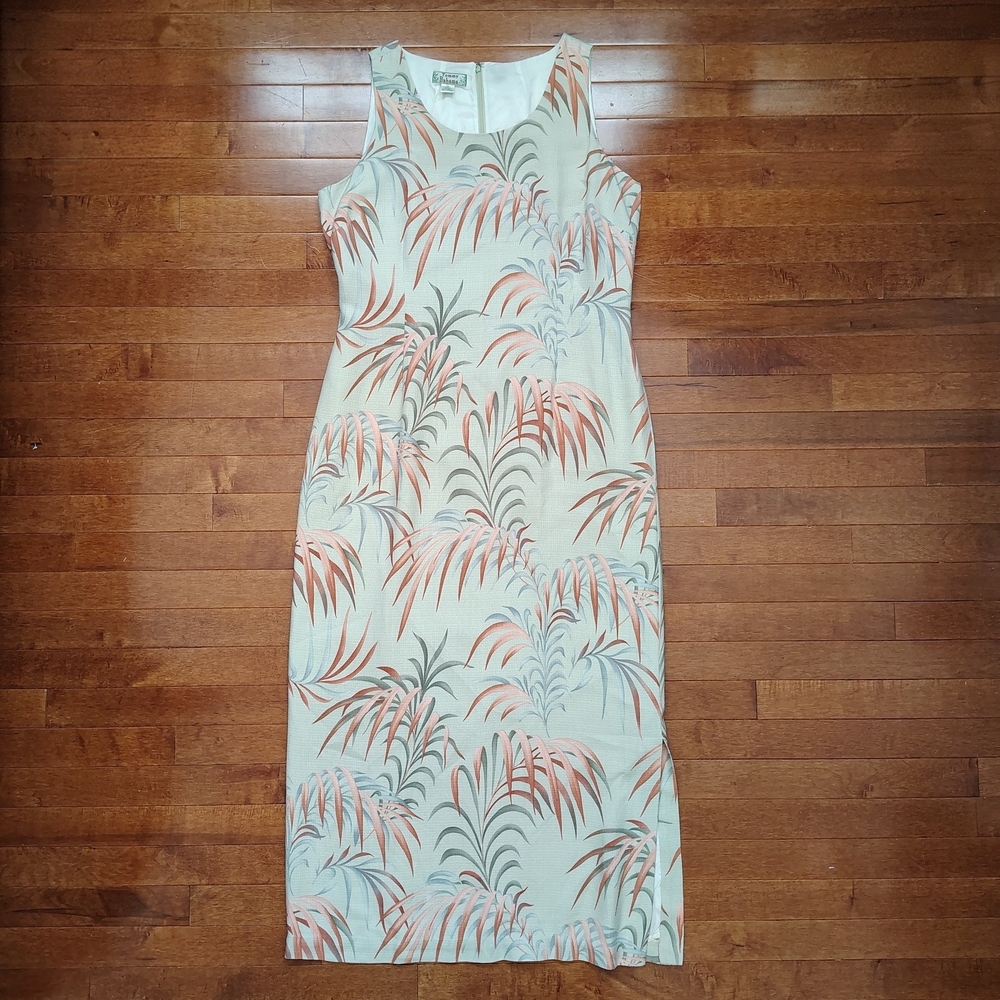 Vtg Late 90s Tommy Bahama 100% Silk Tropical Palm Leaf Maxi Dress - Women's 14